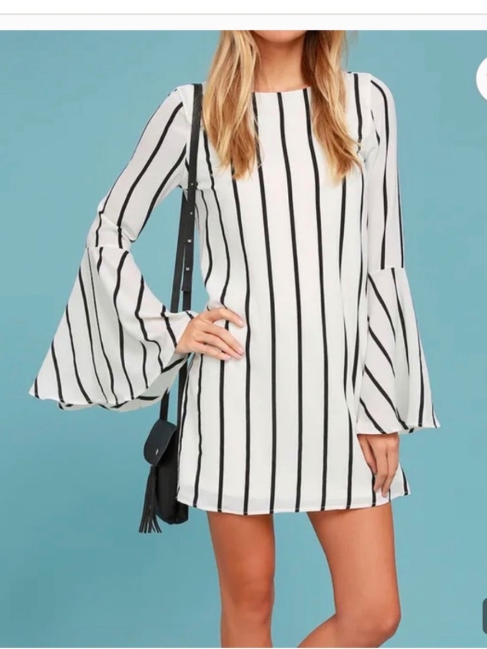 Akira- black and white mini dress with bell sleeves